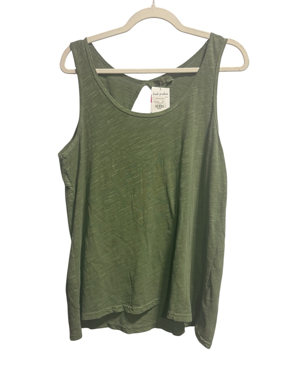 NWT Fresh Produce Crossback Tank Top Size L Green Cotton Casual Sleeveless